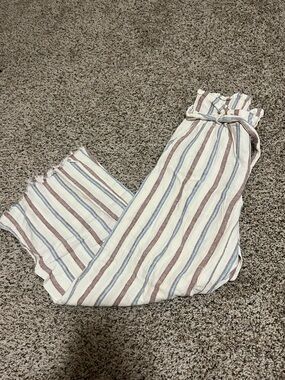 Rewash Striped Waist Pants in Cream, Blue & Brown